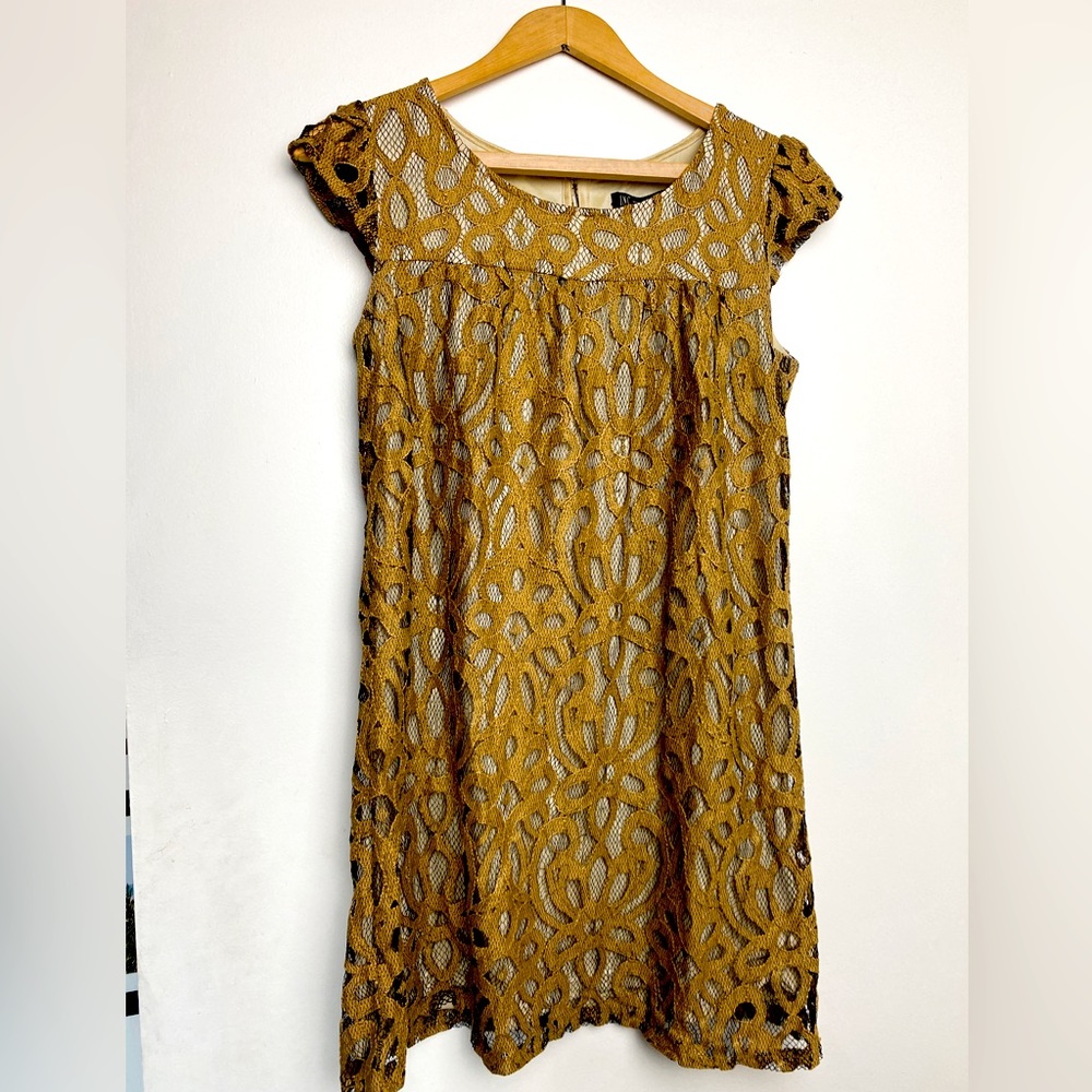 INC Gold Lace Mini Dress